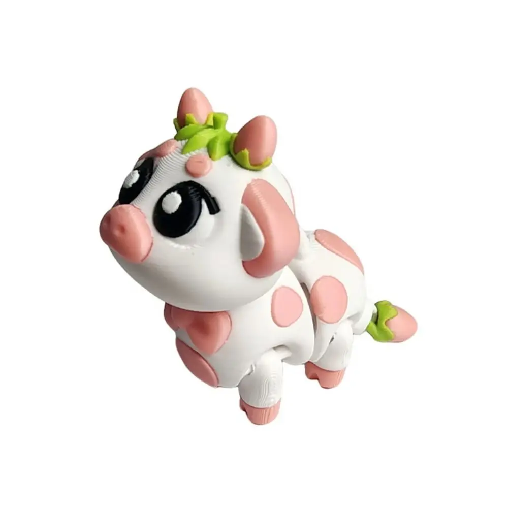 Pink/Yellow Color 3D Printing Cow Model Cute Style Handicraft 3D Printing Rabbit Figure Bow Simulation Figure