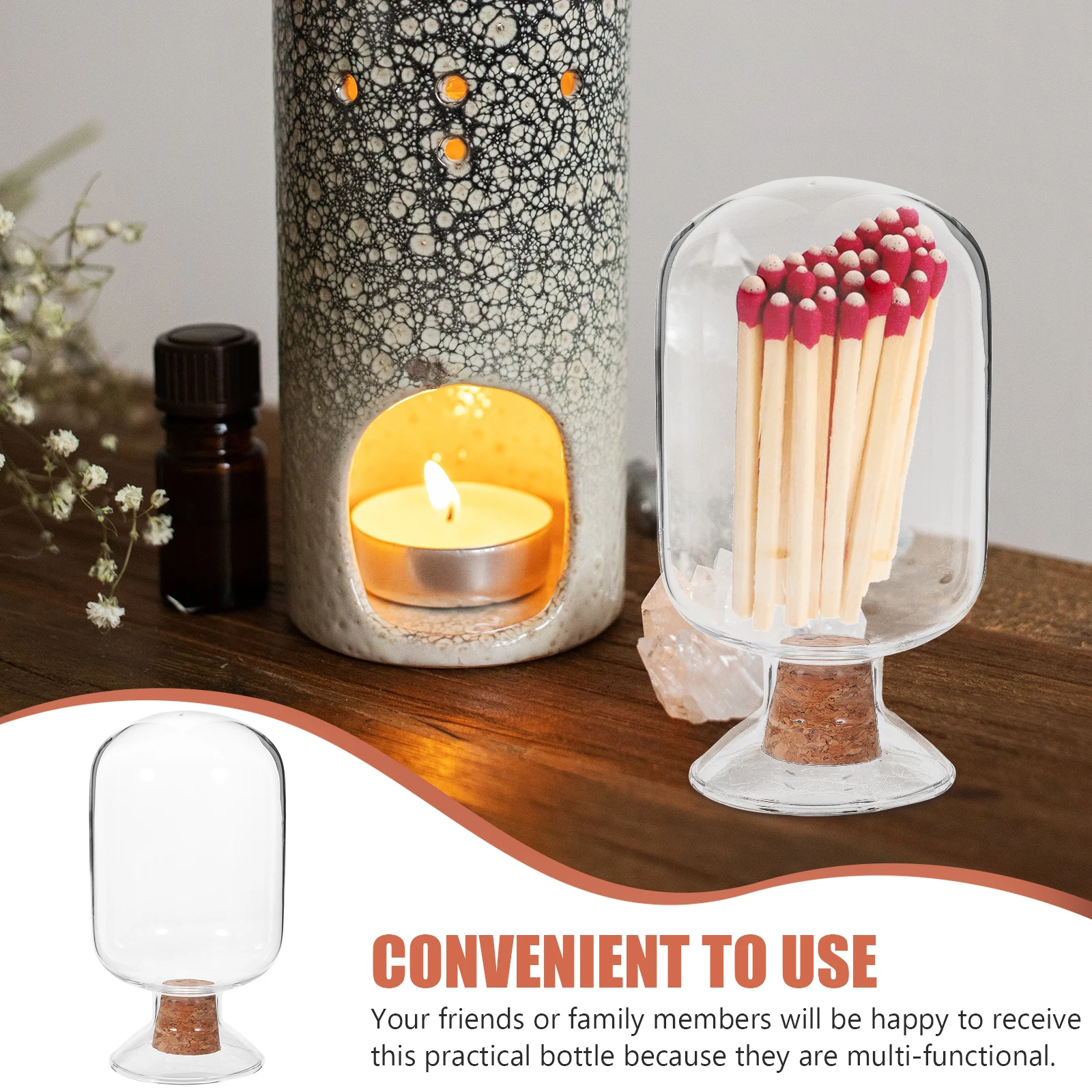 

Reliable Match Container Glass Storage Jar Creative Design Easy to Clean Housewarming Gift Small Match Jar for Home Supplies