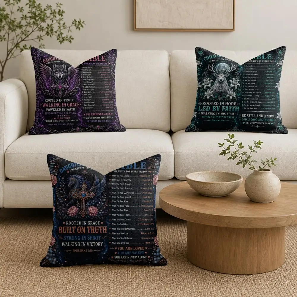 Bible Emergency Verses Cushion Cover Summer Linen Pillow Case Organic Fabric Cushion Cover Double-Sided Print Sofa Home Decor