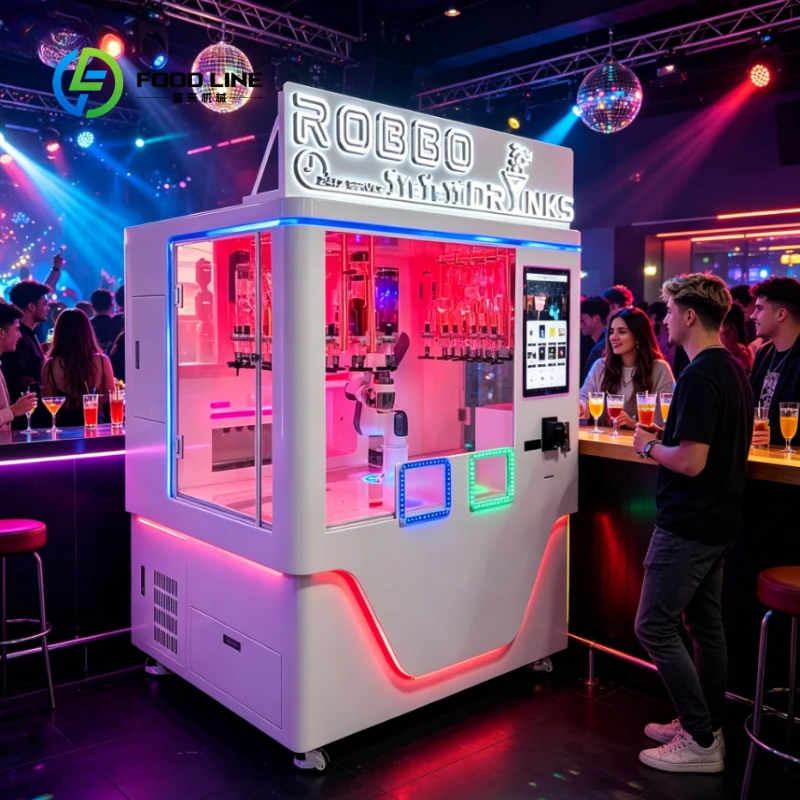 Customized Mobile Casters Robotic Arm Cocktail Maker Vending Machine, Intelligent Touch Screen Self-Service Drink Equipment