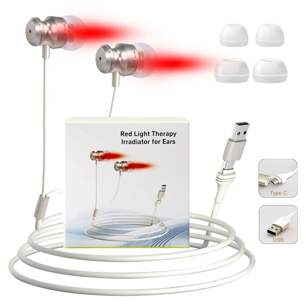 

Уход за ушами 650 нм LLLT Лазерная терапия Беруши для снятия отита Уменьшение шума в ушах Красный свет Иррадиатор Type-C USB 2-в-1