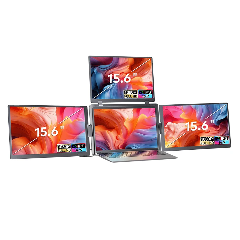 2026 Best Seller FOPO Wholesale Prices 1920*1080 IPS Triple Screen 15.6 Inches 1 Cable Connection Quad Monitor