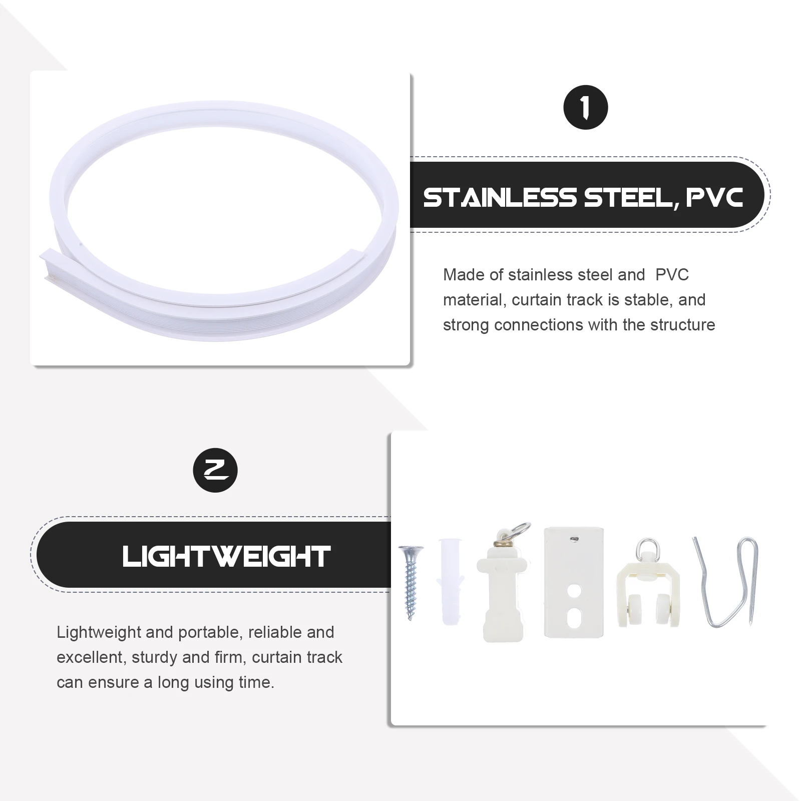 Stainless Steel Pvc Ceiling Mount Curtain Track Set Sturdy Room Divider Rail System Bendable Lightweight Smooth Sliding Runners