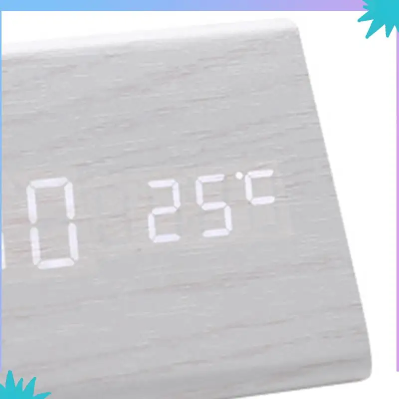 ABZW Digital Clock Wooden Sound Control LED Alarm Clock With Temperature USB Desktop Clocks Snooze