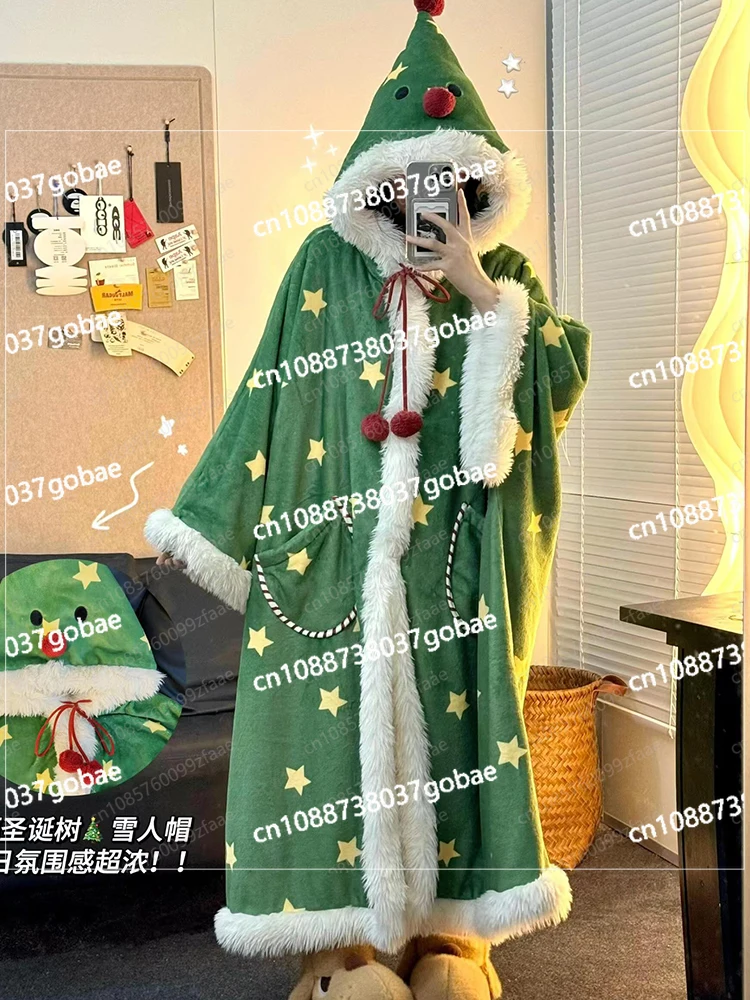 

Christmas snowman flannel nightgown women's autumn and winter models can wear loungewear cape pajamas