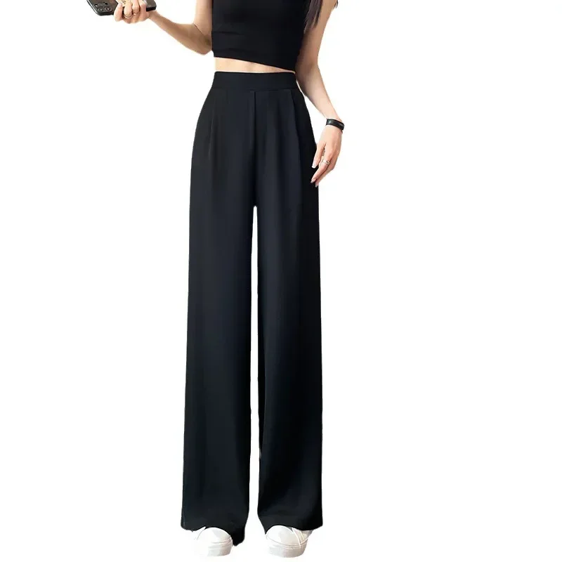 2023 Summer Casual Wide Leg Pants Women Korean Fashion High Waist Baggy Straight Pants Woman Solid Elastic Waist Full Trousers