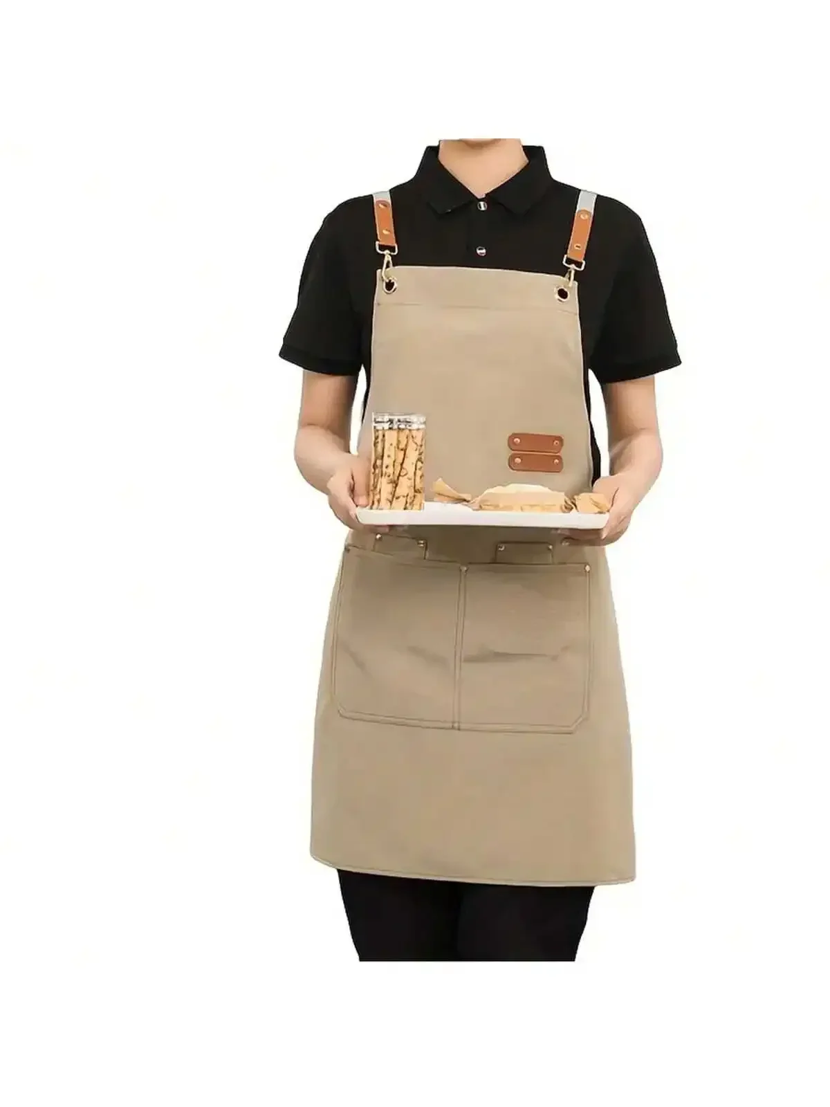 Waterproof Chef Apron,Cross Back Apron for Men Women with Adjustable Straps and Large Pockets,Canvas