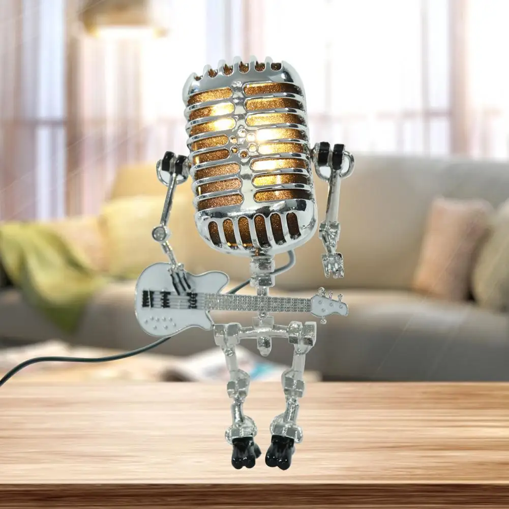 

Microphone Robot Lamp Ornamental Creative Vintage Style Microphone Robot with Guitar Lamp Ornament Home Decoration