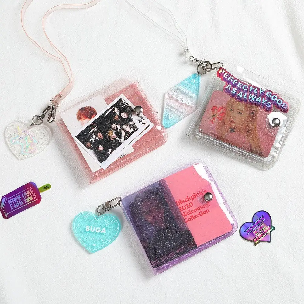 

Jelly Color Credit Card Holder Wallet Mini Photo with Neck Strap Transparent Coin Pocket PVC Card Holder Student