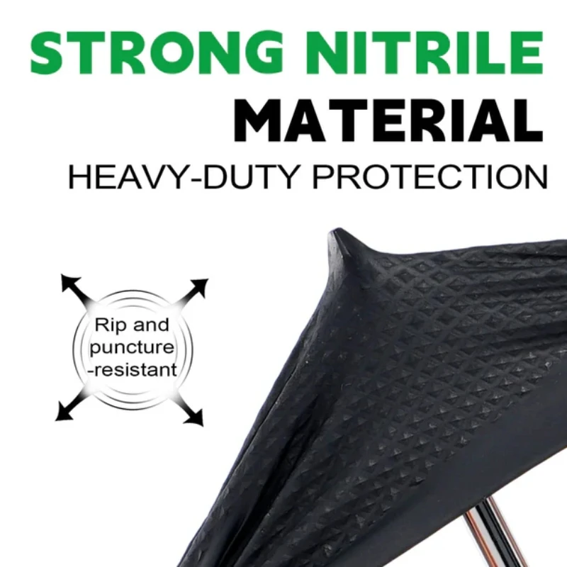 8Mil Heavy Duty Black Industrial Nitrile Gloves Disposable Safety Work Gloves Raised Diamond Textured Grip Mechanic Auto Gloves