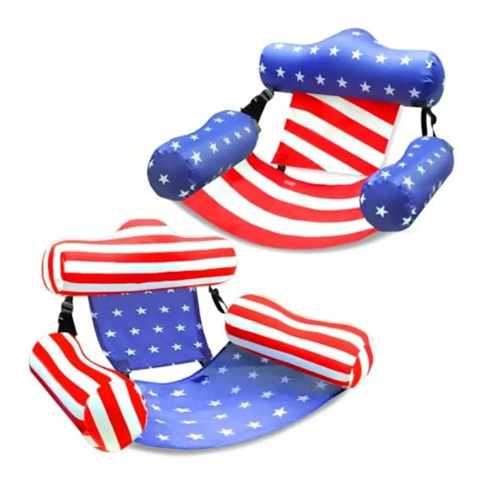 

Pack Inflatable Pool Floats Chair American Flag Adjustable Pool Chair Lounger For Adults Heavy Duty Blow Up Floating Swimming W