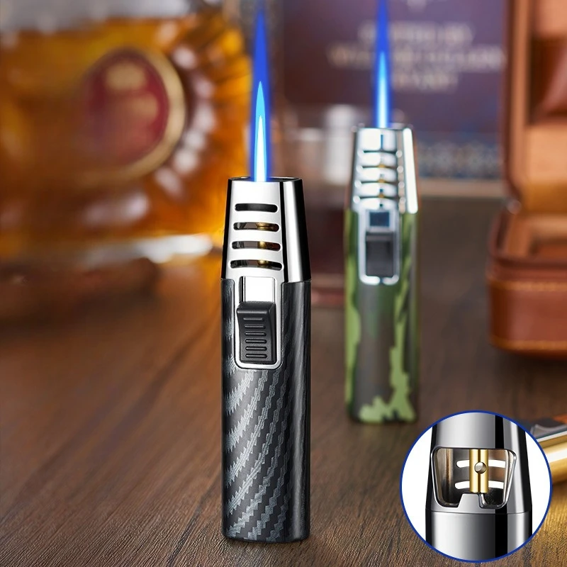 

Newest Small Personality Direct Spray Gun Windproof Metal Lighter Blue Flame with Beer To Start The Gas Stove Moxibustion Cigar