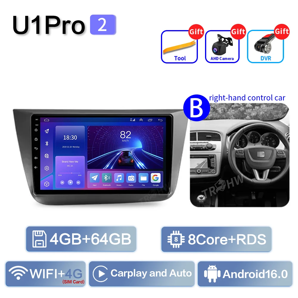 Auto Android 16 Radio Voor Seat Altea XL Toledo 2004-2015 Auto Stereo Multimedia Speler GPS Navigatie Carplay QLED touchscreen