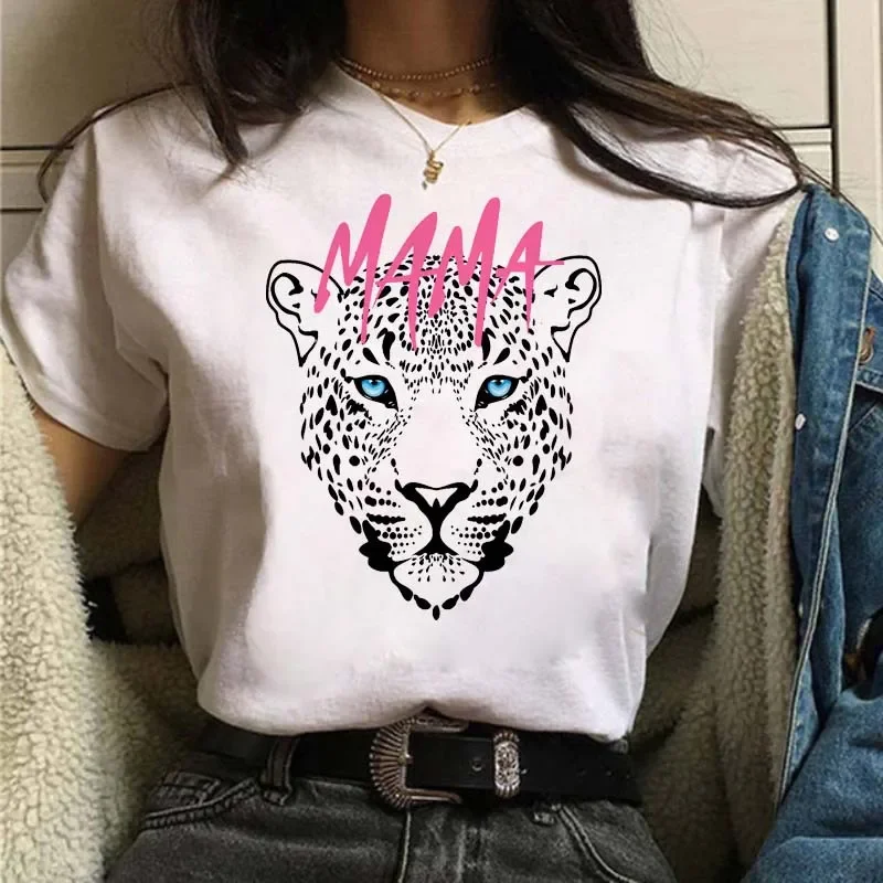Women Summer Casual T-Shirt Leopard Print Mama Mom Life Heart Heartbeat Graphic Short Sleeve Female Fashion Tee Tops