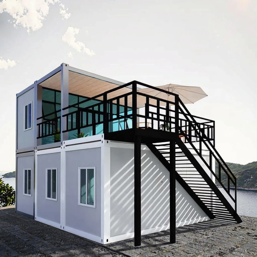 20ft Tourist Mobile Home Modulares vorgefertigtes Haus Tragbares Hotel Winziges Containerhaus mit Dachbalkon