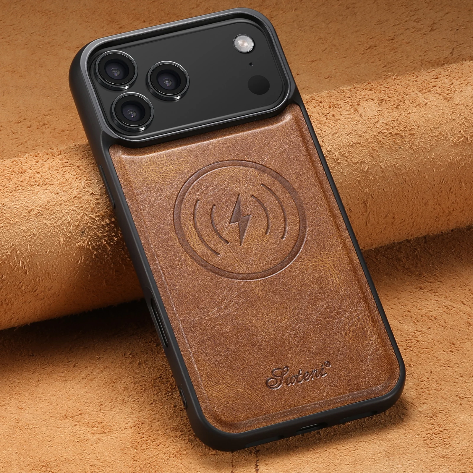 SUTENI Luxus Kunstleder-Handyhülle mit Öl-Wachs-Glattstruktur für iPhone 18 Pro Max 17 Air 16 Plus 15 14 13 12