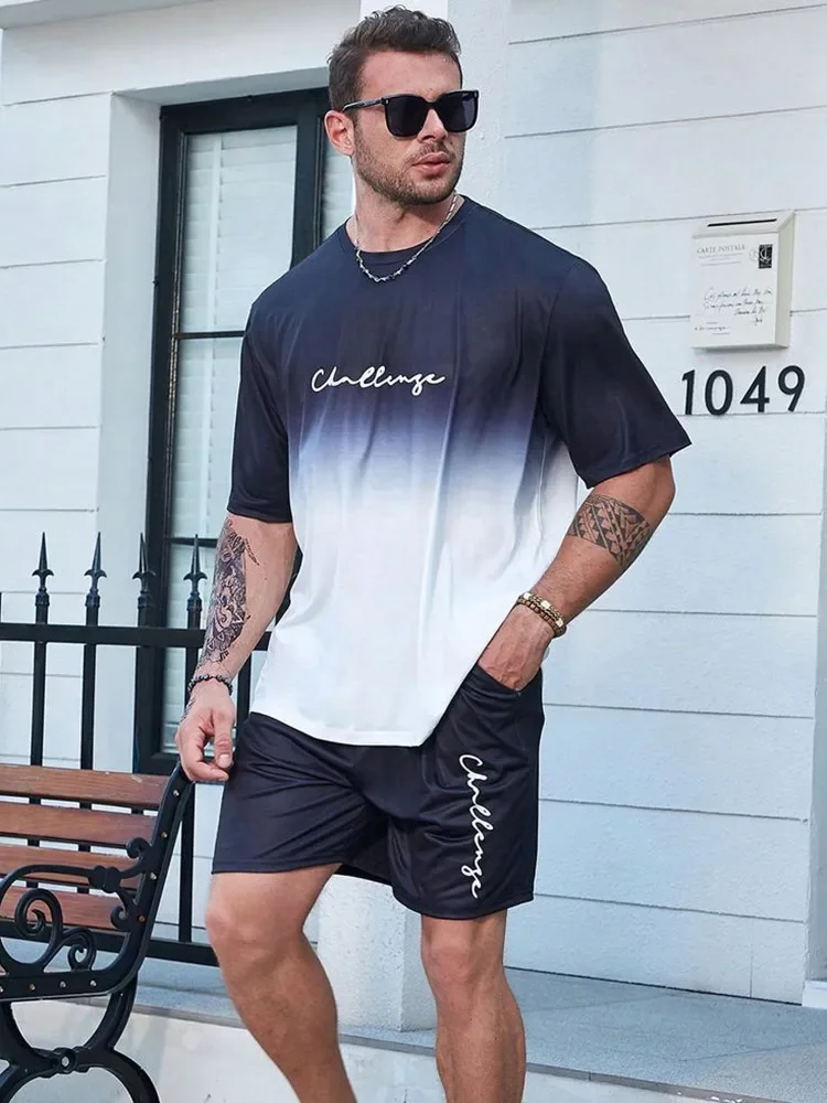 Summer men\'s casual suit outdoor beach shorts urban fashion T-shirt daily street comfortable short-sleeved T-shirt shorts suit