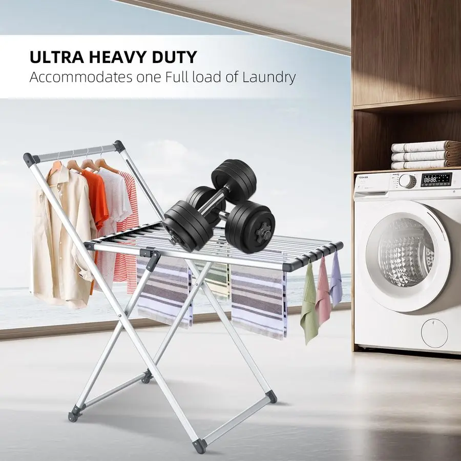 Drying Rack, Foldable Laundry Rack for Indoor Outdoor, 10pcs Sock Clips, Collapsible SpaceSaving Drying Rack for Clothes Towels