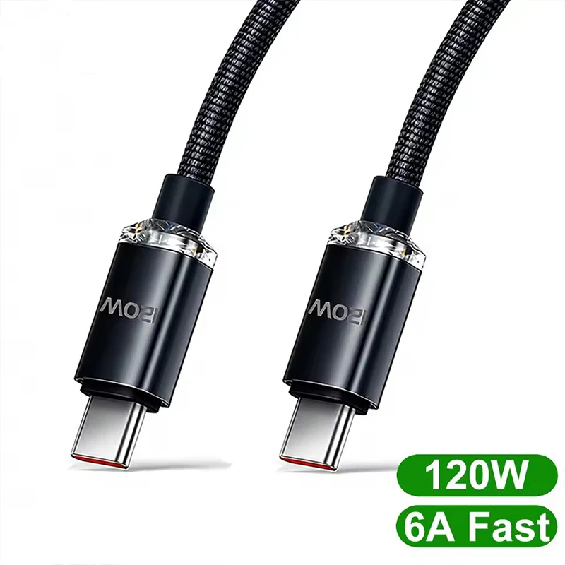 120W Cable Fast Charging USB to Type C Cable PD Quick Charge Type C to Type C Cable Charging Data Cord For iPhone Xiaomi Samsung