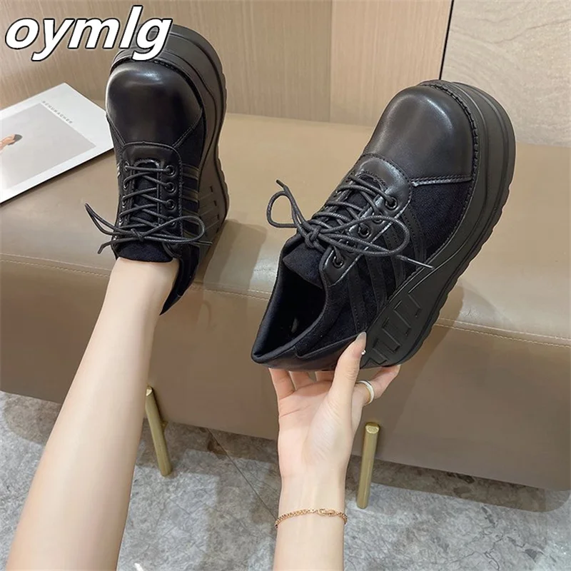 Large size black striped Harajuku punk style thick bottom raised platform shoes 2022 autumn winter new wedge heel women\'s shoes