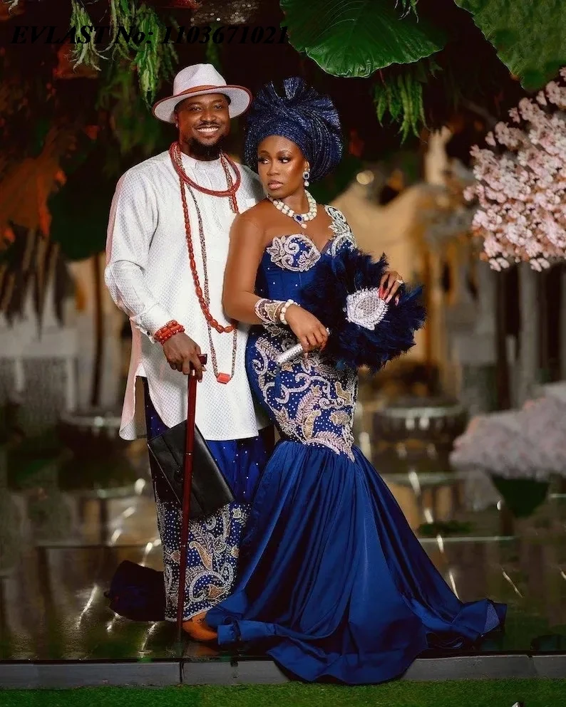 EVLAST-Robe de Réception Traditionnelle NigWin Personnalisée, Robes de Bal Brodées Bleu Royal Africain, Aso Ebi, Quelle que soit la Tenue de Soirée