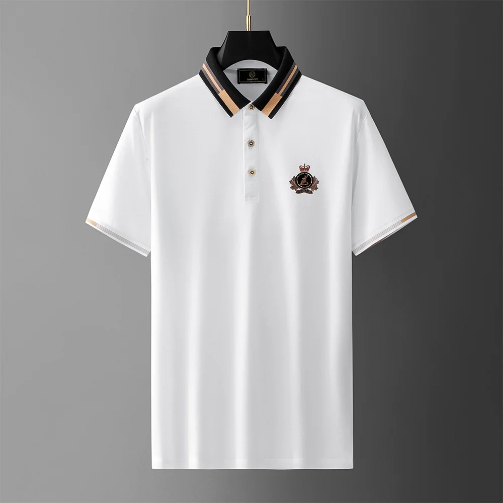 

hot European exquisite diamond embroidered polo shirt men's contrast Lapel top summer high-end short sleeve T-shirt fashion men