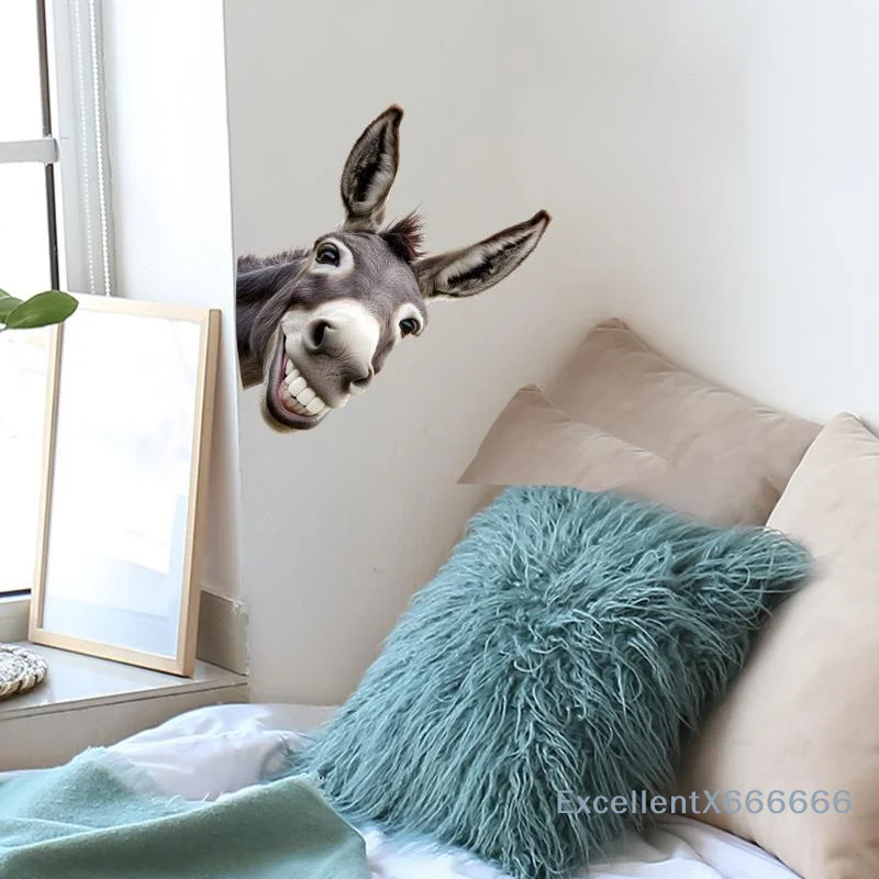 Funny Grinning Donkey Window Sticker Waterproof Self Adhesive Easy Removal For Home Living Room Decor