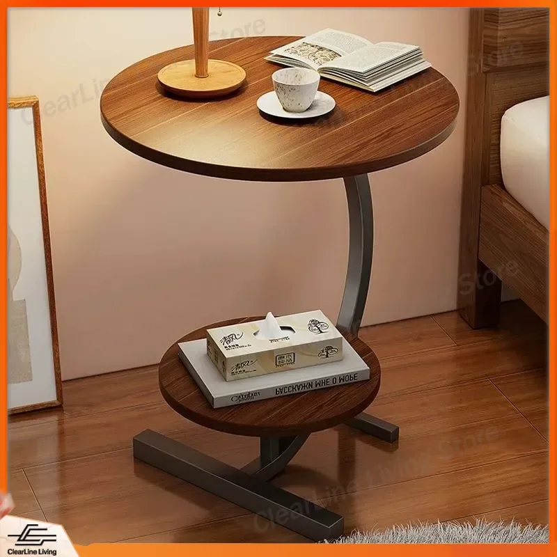 Modern Round Coffee Table for Small Apartment Living Room Sofa Balcony Bedside Light Luxury Wood Grain Edge Table Home Office