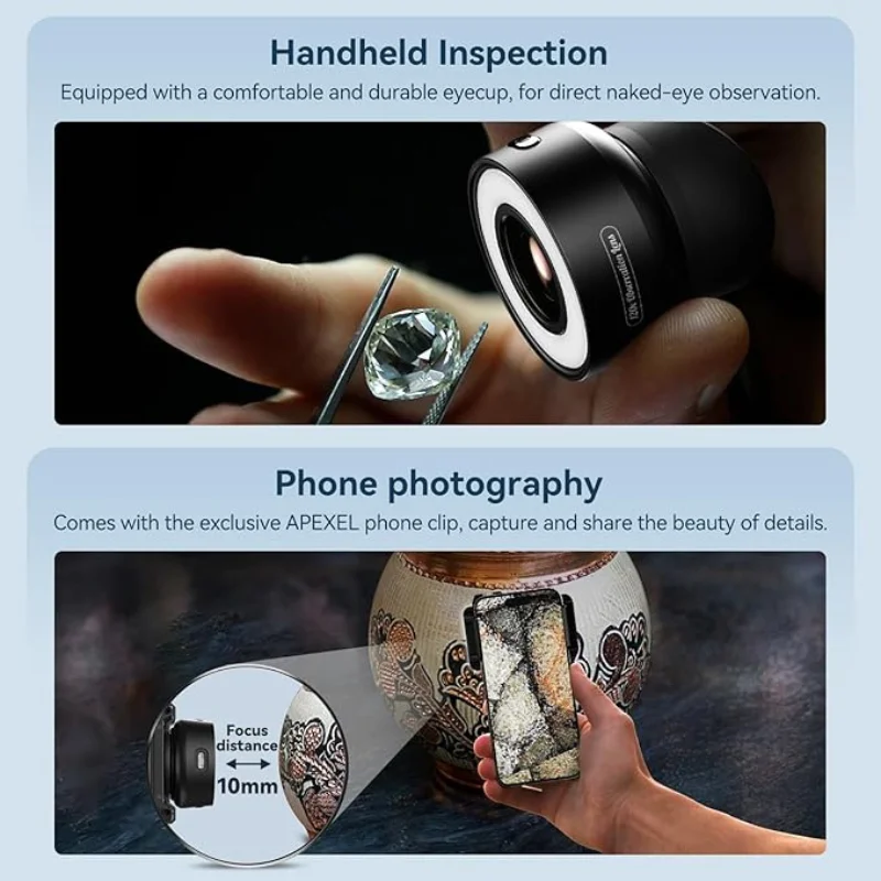 تقييم المجوهرات مجهر الهاتف المحمول: عدسة مجهر الهاتف 120X مع فنجان العين/ضوء LED مضيئة/مشبك عالمي