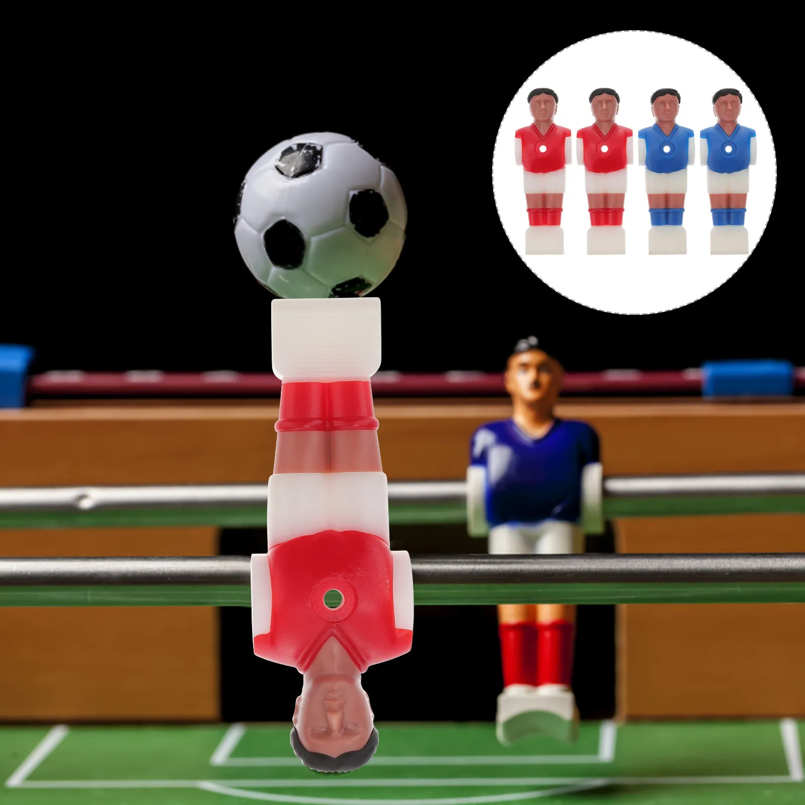 

4Pcs Mini Soccer Player Tournament Style Tabletop Football Figure for Standard Rods Red Blue Foosball Man Replacement