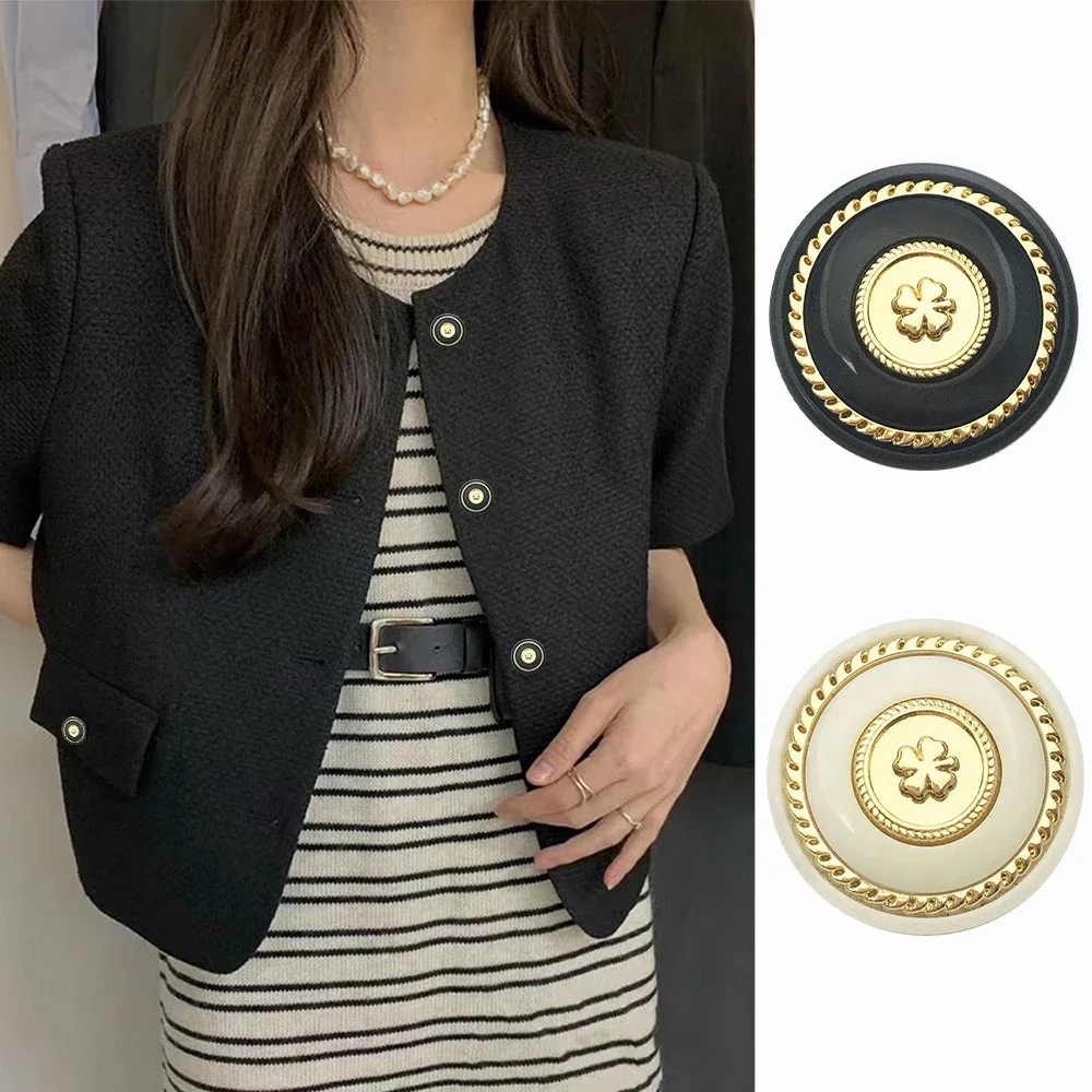 

10 Pieces/set Fashion Resin Metal Buttons Coat Suit Sweater Dress Women Clothing Accessories Clover Design Decorative Buttons