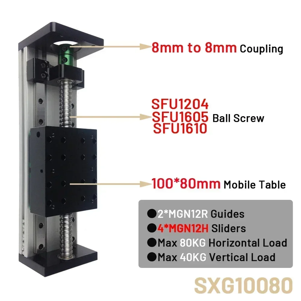Linear Guid Double Square Sliding Table SFU 1204/1605/1610 Block Carriage Ball Screw Platform XYZ Motion Stage 4PCS Sliders
