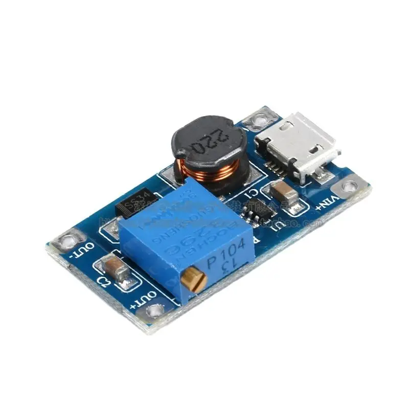 DC-DC Adjustable Boost Module 2A Board with USB Micro Charging Port Input for Electronic Components