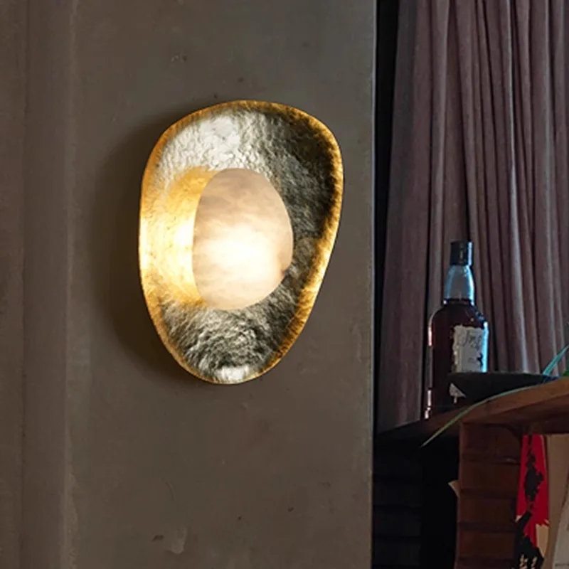 Creative Luxury Copper Marble Wall Lamps Villa Hotel Makeup Mirror Front Light Living Room Background Corridor LED Wall Sconces