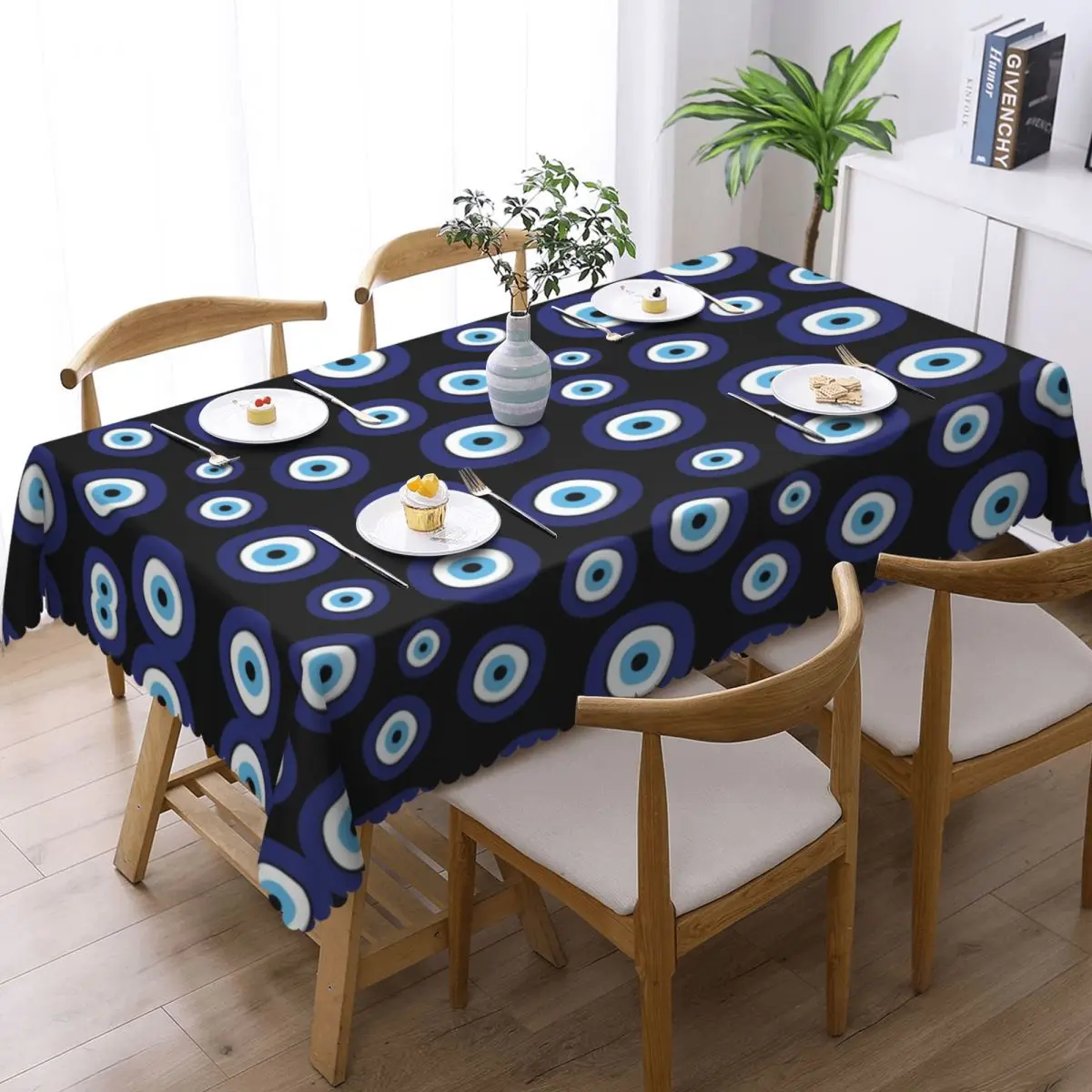 Rectangular Waterproof Greek Amulet Evil Eye Pattern Table Cover Nazar Lucky Charm Table Cloth Tablecloth for Picnic