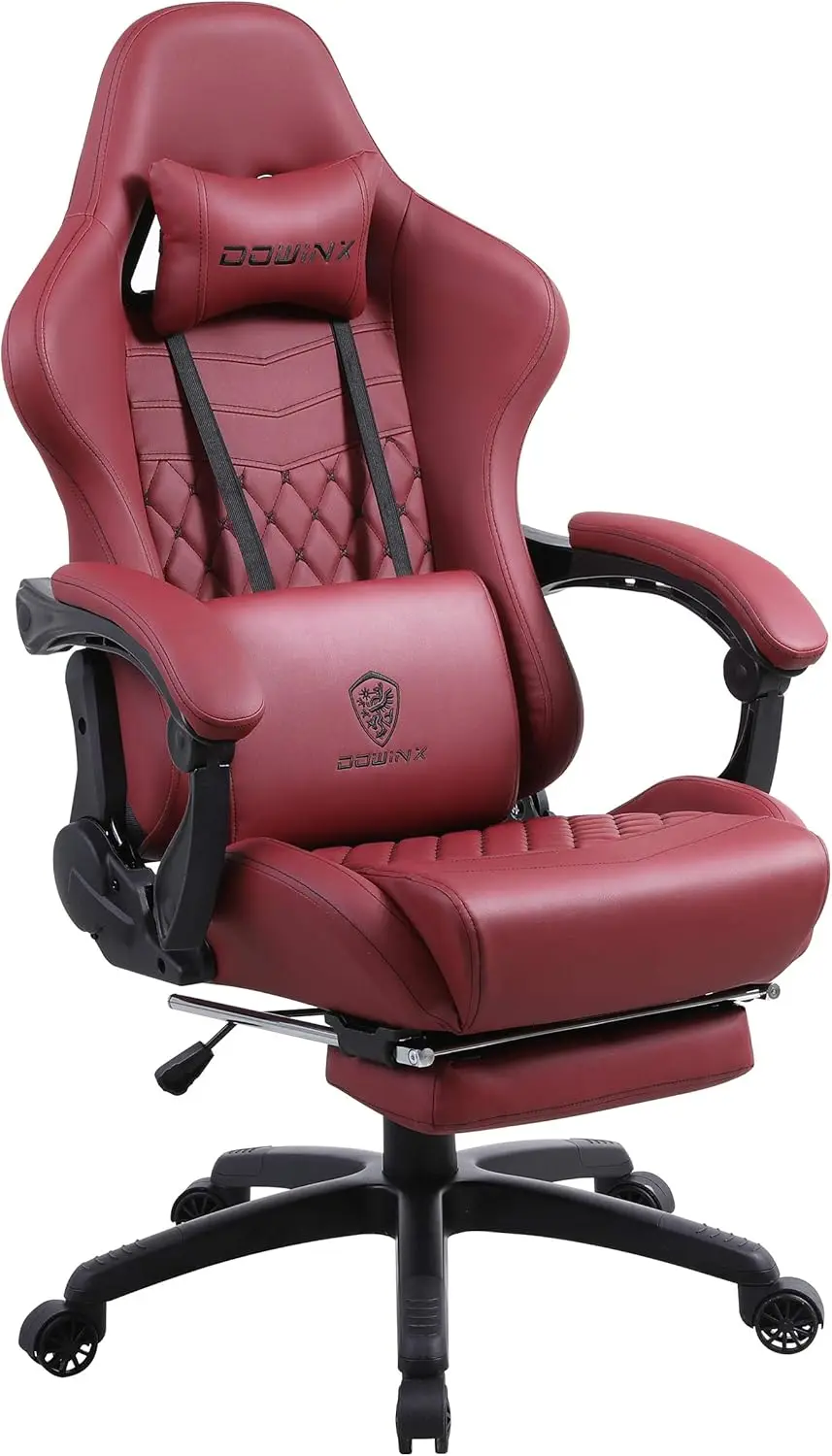 Dowinx Gaming Chair Office Desk Chair with Massage Lumbar Support, Vintage Style Armchair PU Leather E-Sports Gamer Chairs with