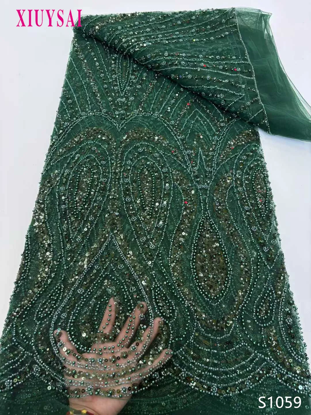 

Роскошная африканская кружевная ткань с блестками, высокое качество, французское нигерийское кружево для жениха, расшитое бисером, 2025 г., для шитья платья