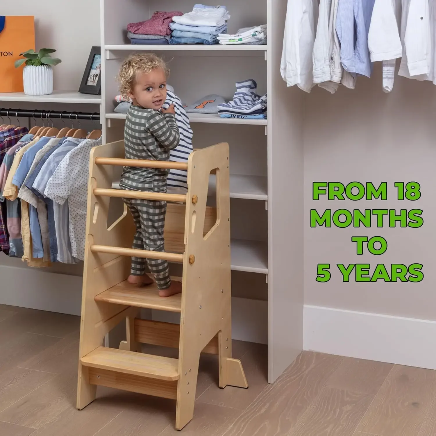 Standing Tower - Adjustable Height Toddler Kitchen Stool Helper - Ideal Kids Kitchen Step Stool for Learning New Skills - 2024 D