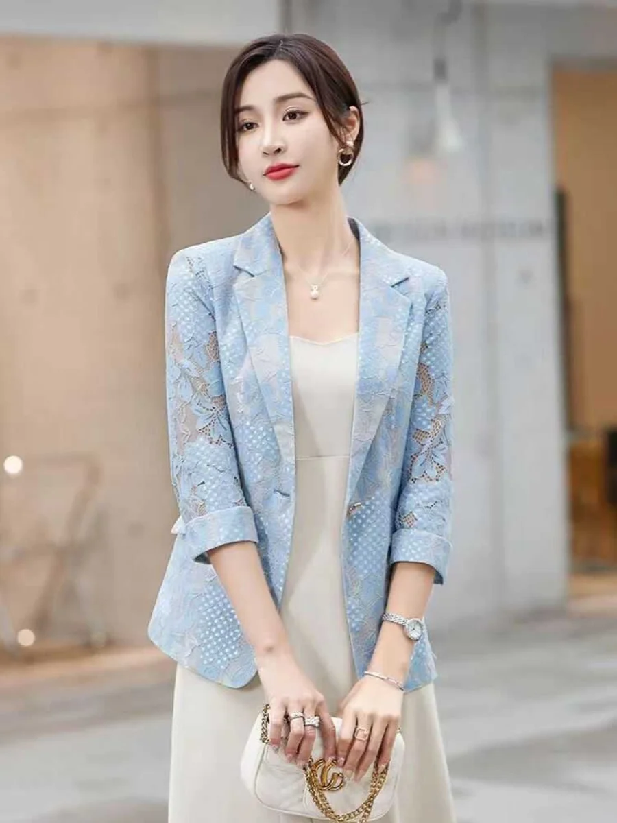 

Женский летний повседневный костюм в корейском стиле с кружевной отделкой, приталенный, с коротким рукавом, для защиты от солнца