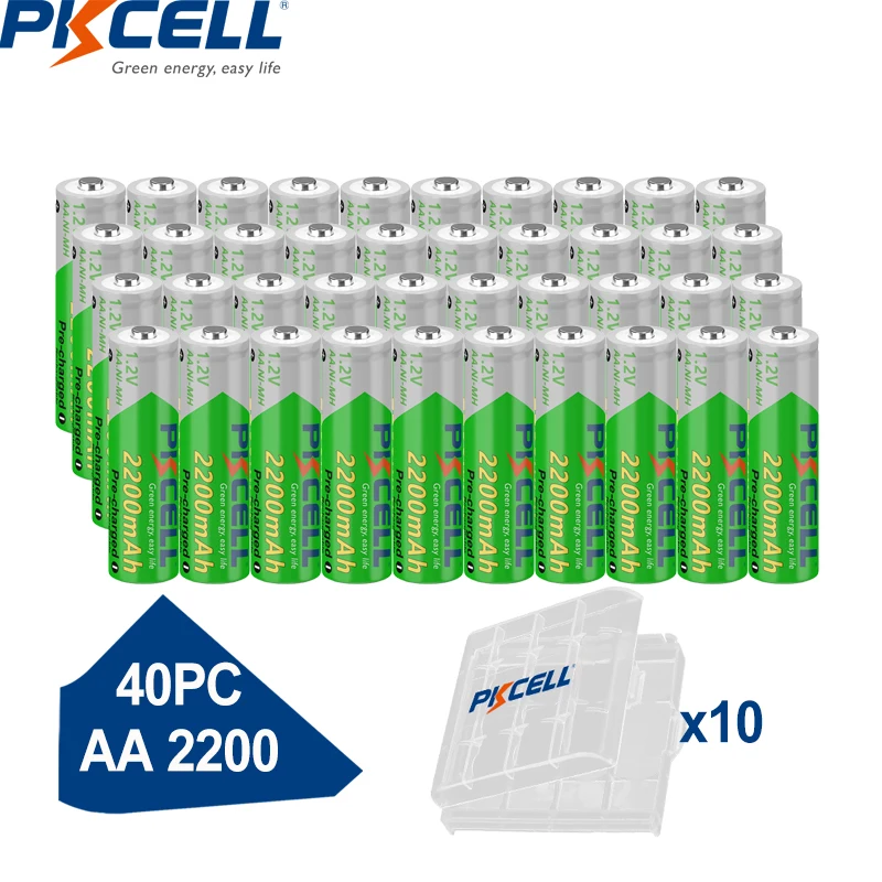 

40PC PKCELL AA Rechargeable Battery 1.2V 2200mAh NI-MH 2A AA Pre-charged LSD Batteries For Clock Toys