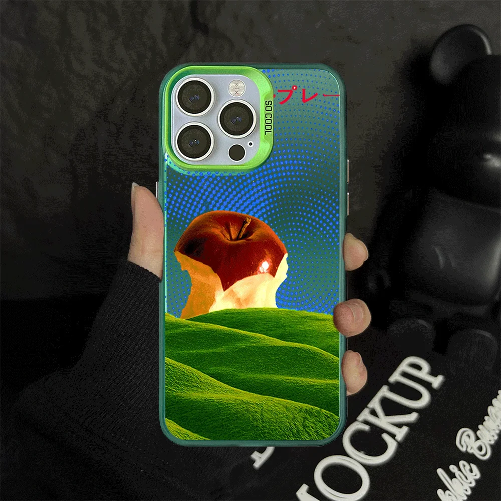 Artistic Polka Dot Apple Core Phone Case For iPhone 12 11 13 14 15 16 Max Pro Plus Laser Cover image 6