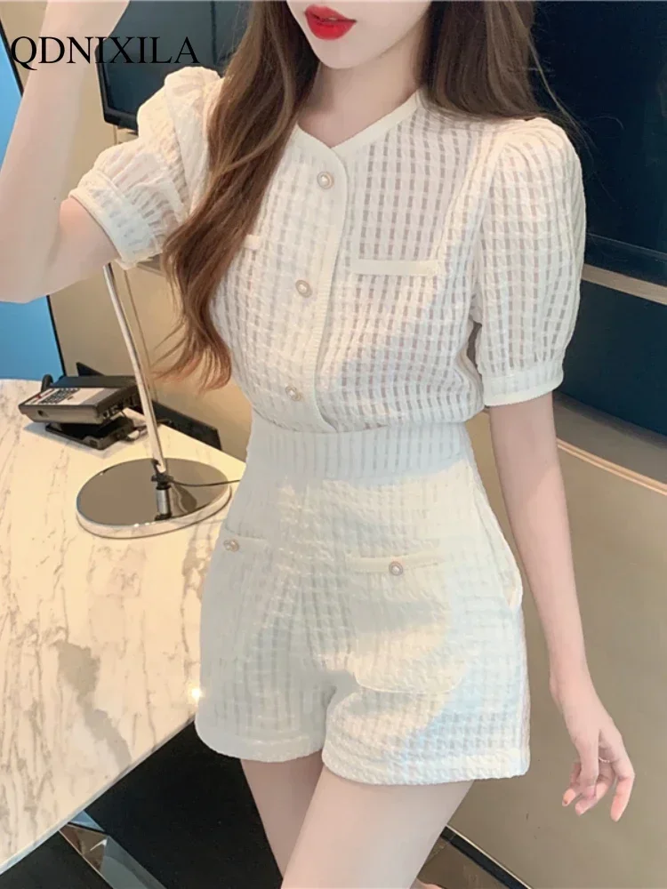 2024 Summer Korean Style Fashion Women's Short Sets Short Sleeve Top and Shorts 2 Piece Set Outfit Suit with Shorts for Women