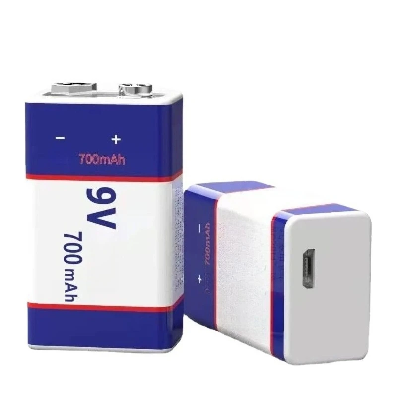 For 9VUSB Rechargeable Battery 9V 700mAh Battery Smoke Alarm Multimeter Square Block Lithium Battery 5pcs