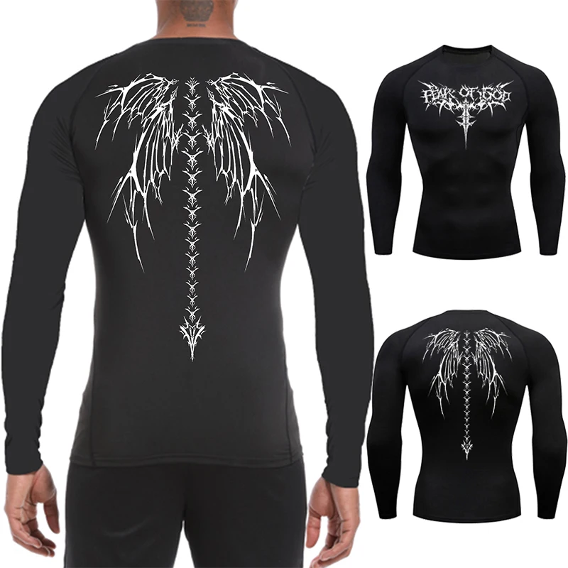 Flügel druck Kompression hemden für Männer Langarm Rash Guard Gym Workout Unterhemden Basel ayer schnell trocknen sportliche Sport oberteile