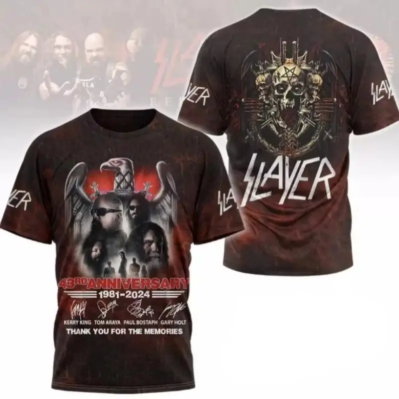 

New Fashion Rock Band Slayer Men's 3D Printed T-shirt Women's Short sleeved Fashion Hip Hop Punk T-shirt Boys' T-shirt