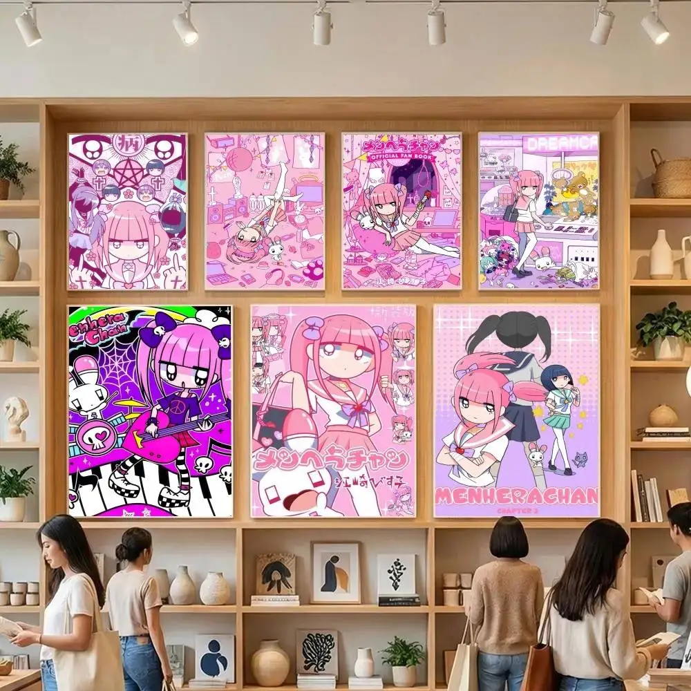 Cartoon Menhera C-Chan Kawaii Rosa Vintage Poster Selbstklebende Vintage-Poster für Zimmer, Zuhause, Bar, Café-Dekoration Kawaii Raumdekoration