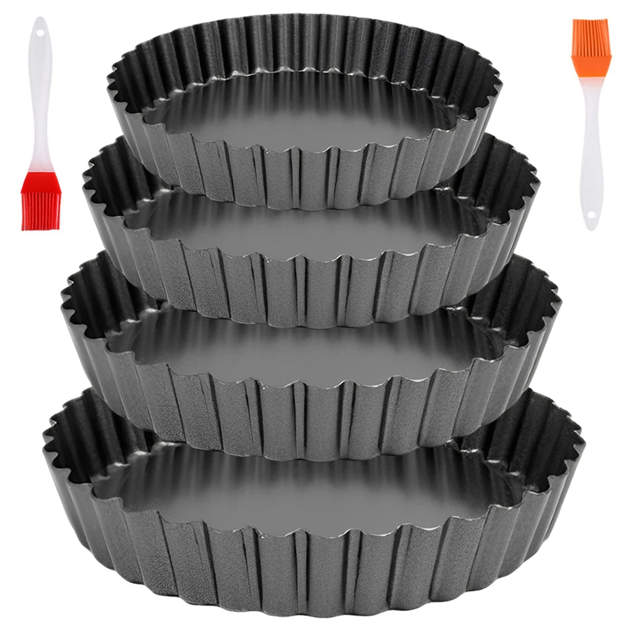 Round Wave Shape Carbon Steel Pizza Baking Tray & Mini Silicone Oil Brush Bottom Adjustable Cake Baking Tray Pastry Baking Tools