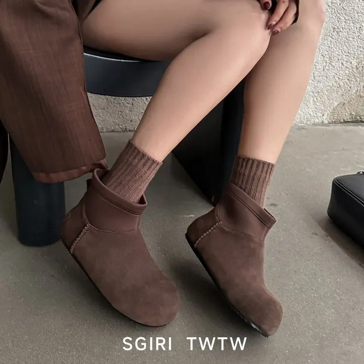 العصرية المرأة الخريف الرجعية حذاء من الجلد عادية شقة سوليد الداخلية زيادة أحذية بوت قصيرة جولة تو أحذية الموضة تنوعا