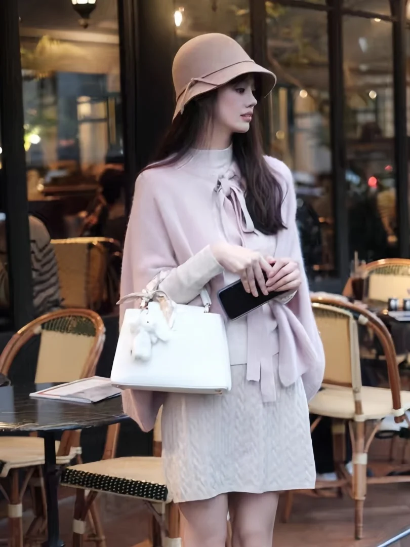 الوردي الدب الفراء سترة معطف المرأة الخريف الشتاء Thiened ملابس خارجية دافئة مع القوس عقدة حزام الكنغر oulder عارضة الخارجي L...