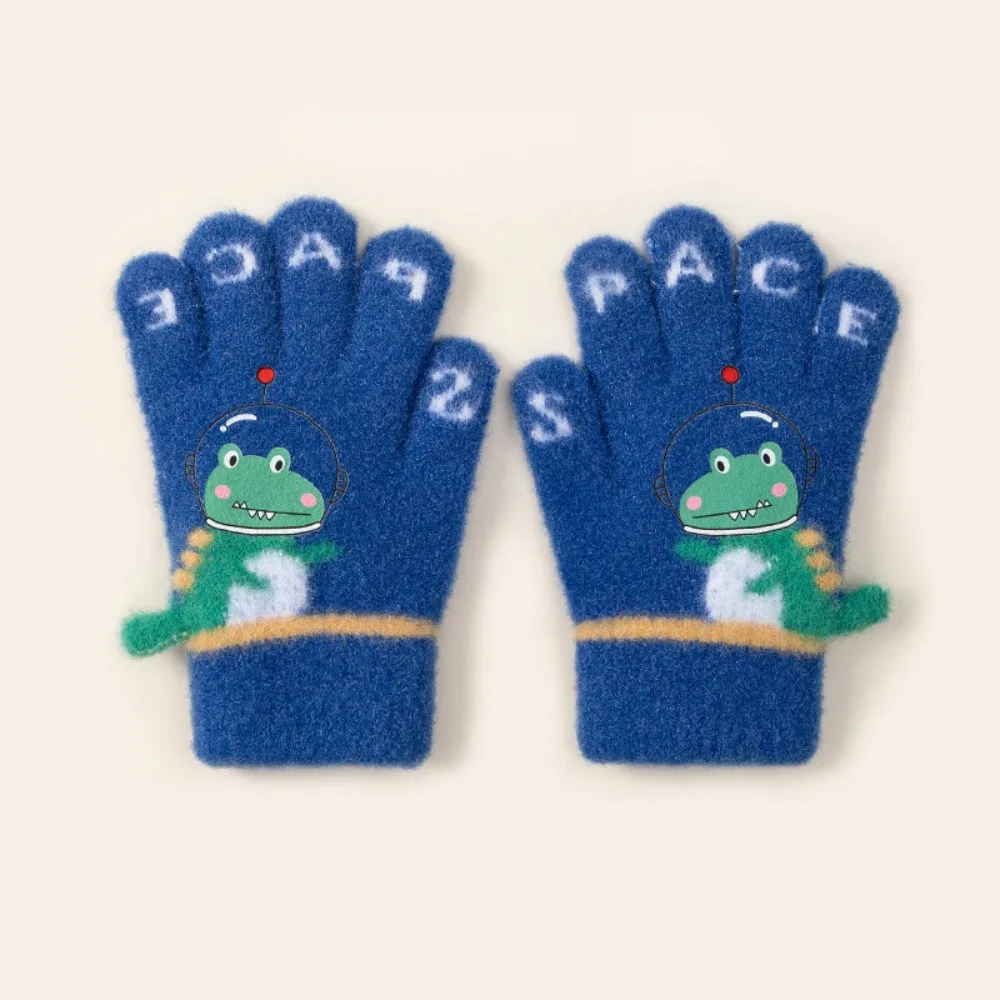 Lovely Children's Knitted Gloves Acrylic Fiber Cartoon Dinosaur Knitted Woolen Gloves Printing Winter Warm Gloves